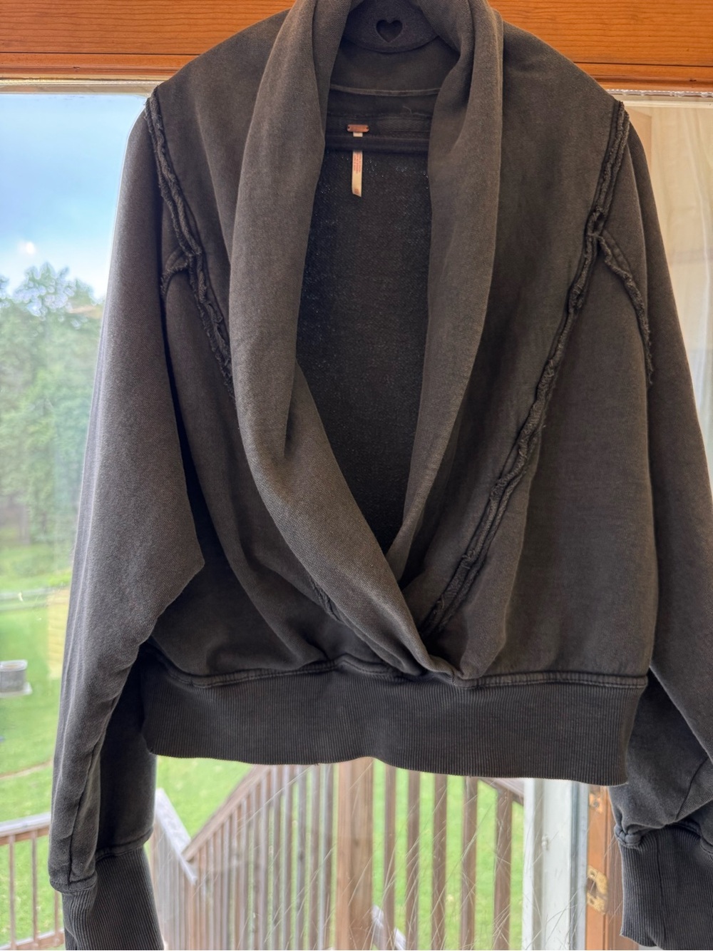 Free People Raw Seam Surplice Pullover Sweatshirt XS